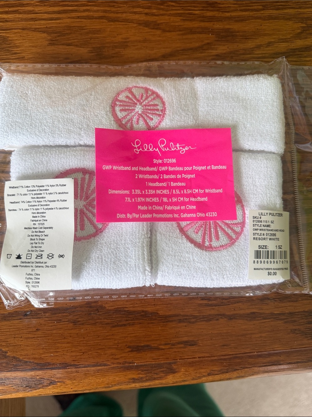 Lilly Pulitzer White Wristband and Headband Set with Pink Citrus Motif